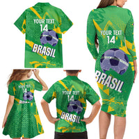 Custom Brazil Football Family Matching Long Sleeve Bodycon Dress and Hawaiian Shirt Vamos Selecao Brushes Style - Wonder Print Shop