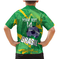 Custom Brazil Football Family Matching Mermaid Dress and Hawaiian Shirt Vamos Selecao Brushes Style - Wonder Print Shop