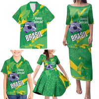 Custom Brazil Football Family Matching Puletasi and Hawaiian Shirt Vamos Selecao Brushes Style - Wonder Print Shop