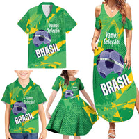 Custom Brazil Football Family Matching Summer Maxi Dress and Hawaiian Shirt Vamos Selecao Brushes Style - Wonder Print Shop