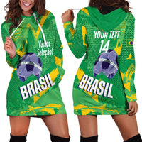 Custom Brazil Football Hoodie Dress Vamos Selecao Brushes Style - Wonder Print Shop