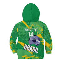 Custom Brazil Football Kid Hoodie Vamos Selecao Brushes Style - Wonder Print Shop