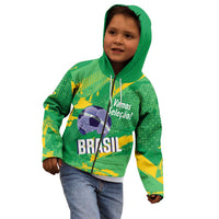 Custom Brazil Football Kid Hoodie Vamos Selecao Brushes Style - Wonder Print Shop