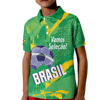 Custom Brazil Football Kid Polo Shirt Vamos Selecao Brushes Style - Wonder Print Shop