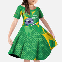 Custom Brazil Football Kid Short Sleeve Dress Vamos Selecao Brushes Style - Wonder Print Shop