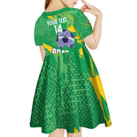 Custom Brazil Football Kid Short Sleeve Dress Vamos Selecao Brushes Style - Wonder Print Shop