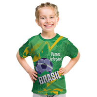 Custom Brazil Football Kid T Shirt Vamos Selecao Brushes Style - Wonder Print Shop