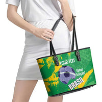 Custom Brazil Football Leather Tote Bag Vamos Selecao Brushes Style - Wonder Print Shop