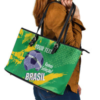 Custom Brazil Football Leather Tote Bag Vamos Selecao Brushes Style - Wonder Print Shop