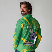 Custom Brazil Football Long Sleeve Polo Shirt Vamos Selecao Brushes Style - Wonder Print Shop