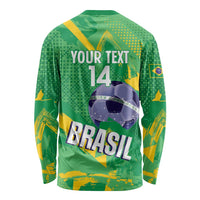 Custom Brazil Football Long Sleeve Shirt Vamos Selecao Brushes Style - Wonder Print Shop