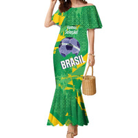 Custom Brazil Football Mermaid Dress Vamos Selecao Brushes Style - Wonder Print Shop