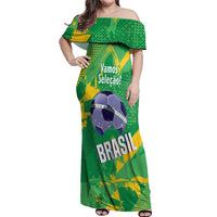 Custom Brazil Football Off Shoulder Maxi Dress Vamos Selecao Brushes Style - Wonder Print Shop