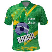 Custom Brazil Football Polo Shirt Vamos Selecao Brushes Style - Wonder Print Shop