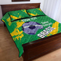 Custom Brazil Football Quilt Bed Set Vamos Selecao Brushes Style - Wonder Print Shop