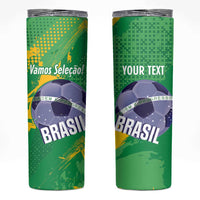 Custom Brazil Football Skinny Tumbler Vamos Selecao Brushes Style - Wonder Print Shop