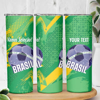 Custom Brazil Football Skinny Tumbler Vamos Selecao Brushes Style - Wonder Print Shop
