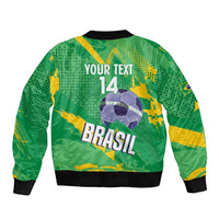 Custom Brazil Football Sleeve Zip Bomber Jacket Vamos Selecao Brushes Style - Wonder Print Shop