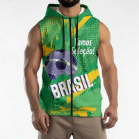 Custom Brazil Football Sleeveless Zip Hoodie Vamos Selecao Brushes Style - Wonder Print Shop