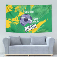 Custom Brazil Football Tapestry Vamos Selecao Brushes Style - Wonder Print Shop