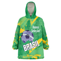 Custom Brazil Football Wearable Blanket Hoodie Vamos Selecao Brushes Style - Wonder Print Shop