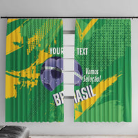 Custom Brazil Football Window Curtain Vamos Selecao Brushes Style - Wonder Print Shop