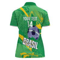 Custom Brazil Football Women Polo Shirt Vamos Selecao Brushes Style - Wonder Print Shop