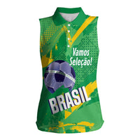 Custom Brazil Football Women Sleeveless Polo Shirt Vamos Selecao Brushes Style - Wonder Print Shop