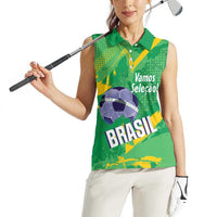 Custom Brazil Football Women Sleeveless Polo Shirt Vamos Selecao Brushes Style - Wonder Print Shop