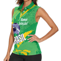 Custom Brazil Football Women Sleeveless Polo Shirt Vamos Selecao Brushes Style - Wonder Print Shop