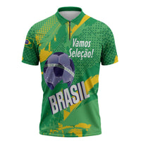 Custom Brazil Football Zipper Polo Shirt Vamos Selecao Brushes Style - Wonder Print Shop