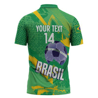 Custom Brazil Football Zipper Polo Shirt Vamos Selecao Brushes Style - Wonder Print Shop