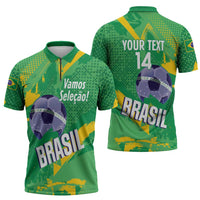Custom Brazil Football Zipper Polo Shirt Vamos Selecao Brushes Style - Wonder Print Shop