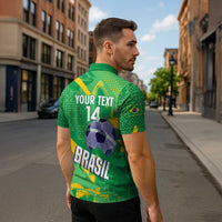 Custom Brazil Football Zipper Polo Shirt Vamos Selecao Brushes Style - Wonder Print Shop