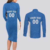 Greece Basketball Custom Couples Matching Long Sleeve Bodycon Dress and Long Sleeve Button Shirt Go Hellas Blue Version - Wonder Print Shop