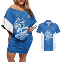Greece Basketball Custom Couples Matching Off Shoulder Short Dress and Hawaiian Shirt Go Hellas Blue Version - Wonder Print Shop