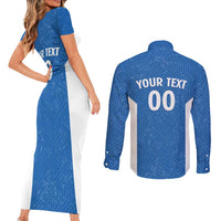 Greece Basketball Custom Couples Matching Short Sleeve Bodycon Dress and Long Sleeve Button Shirt Go Hellas Blue Version - Wonder Print Shop