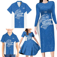 Greece Basketball Custom Family Matching Long Sleeve Bodycon Dress and Hawaiian Shirt Go Hellas Blue Version - Wonder Print Shop