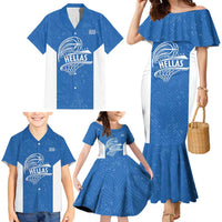Greece Basketball Custom Family Matching Mermaid Dress and Hawaiian Shirt Go Hellas Blue Version - Wonder Print Shop