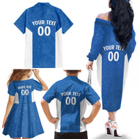Greece Basketball Custom Family Matching Off The Shoulder Long Sleeve Dress and Hawaiian Shirt Go Hellas Blue Version - Wonder Print Shop