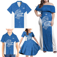 Greece Basketball Custom Family Matching Off Shoulder Maxi Dress and Hawaiian Shirt Go Hellas Blue Version - Wonder Print Shop