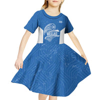 Greece Basketball Custom Kid Short Sleeve Dress Go Hellas Blue Version - Wonder Print Shop
