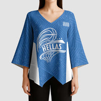 Greece Basketball Custom Kimono Sleeve Blouse Go Hellas Blue Version - Wonder Print Shop