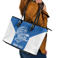 Greece Basketball Custom Leather Tote Bag Go Hellas Blue Version - Wonder Print Shop