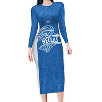 Greece Basketball Custom Long Sleeve Bodycon Dress Go Hellas Blue Version - Wonder Print Shop