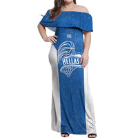 Greece Basketball Custom Off Shoulder Maxi Dress Go Hellas Blue Version - Wonder Print Shop