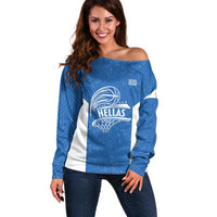 Greece Basketball Custom Off Shoulder Sweater Go Hellas Blue Version - Wonder Print Shop