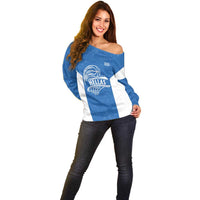 Greece Basketball Custom Off Shoulder Sweater Go Hellas Blue Version - Wonder Print Shop