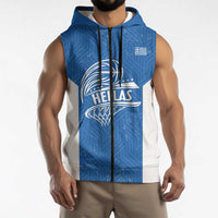 Greece Basketball Custom Sleeveless Zip Hoodie Go Hellas Blue Version - Wonder Print Shop