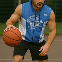 Greece Basketball Custom Sleeveless Zip Hoodie Go Hellas Blue Version - Wonder Print Shop